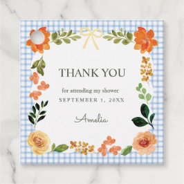 003 Cobalt Blue Floral Gingham Baby Shower Geschenkanhänger