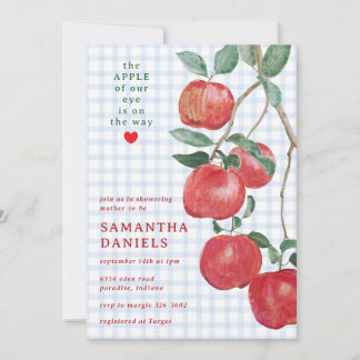 003 Kobalt Apple of Our Eye Gingham Babyparty Einladung