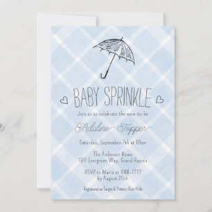 003 Kobalt Karierter Regenschirm Baby Sprinkle Sho Einladung