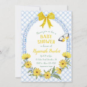 003 Kobaltgelber Gingham-Baby-Shower mit Gänseblüm Einladung