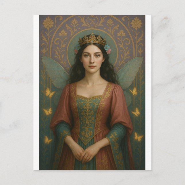 004_A fairy princess in muted rose and teal green. Postkarte (Vorderseite)