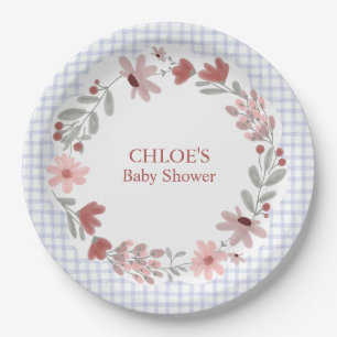 004 Indigo Blau Wildblumen-Bogenrahmen Gingham Pappteller