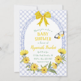 004 Indigo Gelbe Gingham-Daisy-Schleife Baby-Party Einladung