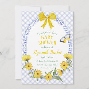 004 Indigo Gelbe Gingham-Daisy-Schleife Baby-Party Einladung