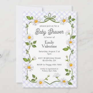 005 Iris Lavendel Blumen-Gingham-Babyparty Einladung
