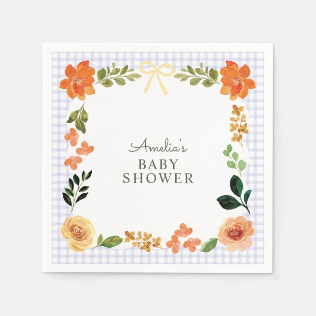 005 Iris Lavendel Blumen Gingham Babyparty Serviette (Vorderseite)