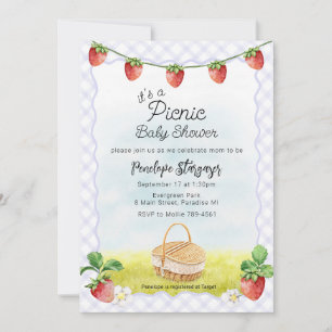 005 Iris Lila Erdbeeren Picknick Babyparty Einladung