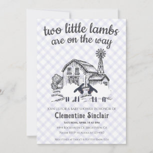 005 Iris Violett 2 kleine Lämmer Gingham-Baby-Part Einladung