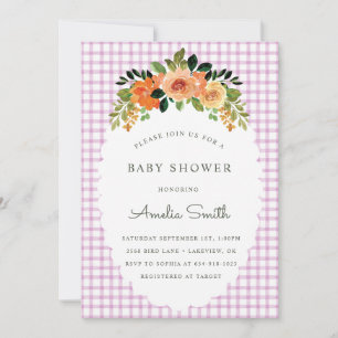 006 Wein Blumen Gingham Babyshower-Einladungen Einladung