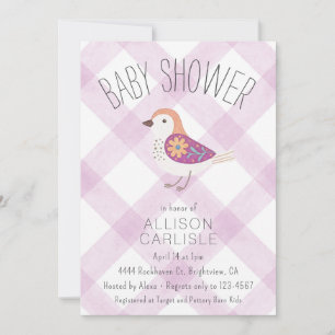 006 Wein Cute Floral Vogel Gingham Baby Shower Einladung