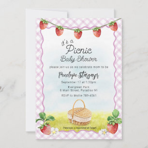 006 Wein Lila Erdbeeren Picknick Babyparty Einladung