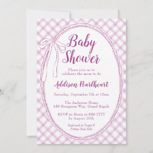 006 Wein Purpur Erbstück Spitze Gingham Babyparty Einladung