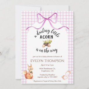 006 Wein Süßes Eichhörnchen Eichel Gingham-Baby-Pa Einladung