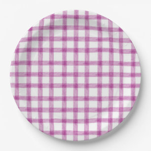 006 Wein Wasserfarbe Gingham L Papierplatten Pappteller