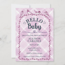 006 Wine Watercolor Gingham Birds Baby Shower Einladung