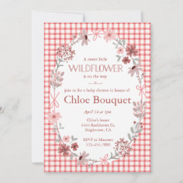 007 Red Boho Wildflower Bow Gingham Baby Shower Einladung