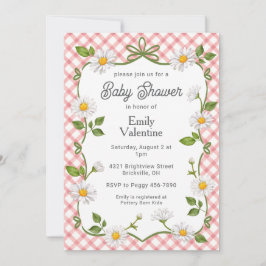 007 Red Floral Daisy Plaid Baby Shower Einladung
