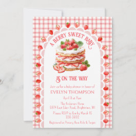 007 Red Gingham Strawberry Shortcake Baby Shower Einladung