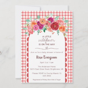 007 Rot kariert Watercolor Wildflower Babyparty Einladung
