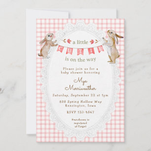 007 Roter Süßer Hase Gingham Baby Shower Einladung