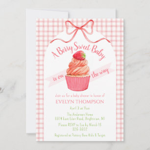 007 Rotkarierte Berry Sweet Erdbeere Baby Shower Einladung