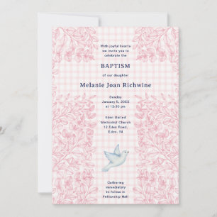008 Blush Dove Botanische Kreuz Gingham Taufe Einladung
