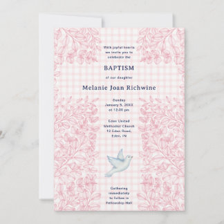 008 Blush Dove Botanische Kreuz Gingham Taufe Einladung