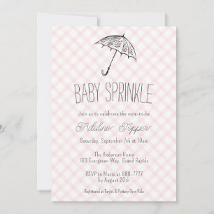 008 Erröten Moderner Regenschirm Gingham Baby Spri Einladung