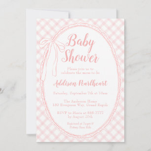 008 Rosafarbenes Erbstück-Spitzen-Gingham-Baby-Sho Einladung