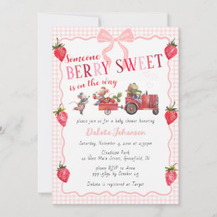 008 Rosafarbenes Gingham-Beeren-süßes-Land-Baby-Tr Einladung