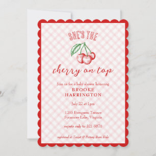 008 Rosafarbenes Kirsch-Gingham-Baby-Shower Einladung