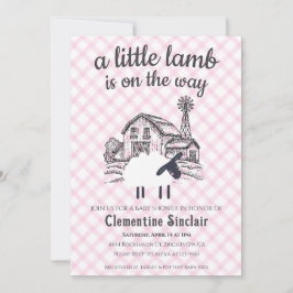 009 Fuchsia A Little Lamb Farm Gingham Baby Shower Einladung