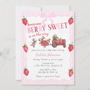009 Fuchsia Gingham Beeren Süße Farm Baby Shower Einladung