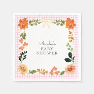 009 Fuchsia Pink Florales Gingham-Baby-Shower Serviette