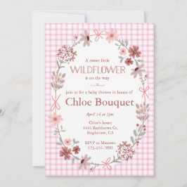 009 Fuchsia Pink Wildflower Gingham Baby Shower Einladung