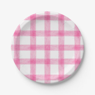 009 Fuchsia-Wasserfarbe-Karo Kleine Papierplatten Pappteller