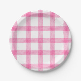 009 Fuchsia-Wasserfarbe-Karo Kleine Papierplatten Pappteller