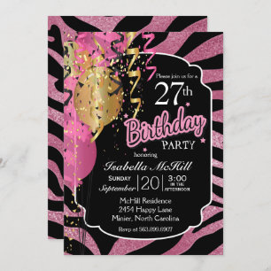 00. BIrthday - Pink & Black Zebra Streifen Einladung