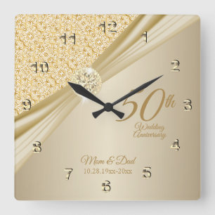 00th Gold Diamond Wedding Anniversary Keepsake Quadratische Wanduhr