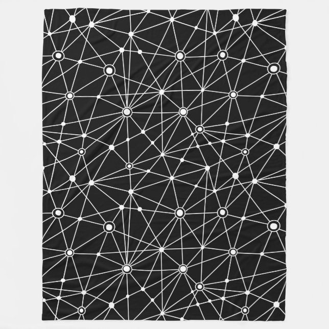 010316 Netzwerk - Weiß auf Schwarz Fleecedecke (Vorderseite)