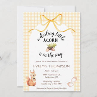 010 Amber Cute Squirrel Acorn Gingham Baby Shower Einladung