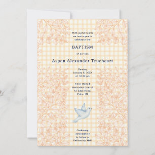 010 Amber Dove Botanische Kreuz Gingham Taufe Einladung