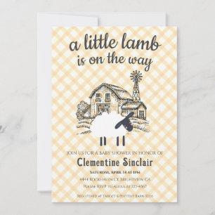 010 Amber Ein kleines Lamm Bauernhof Gingham Babyp Einladung