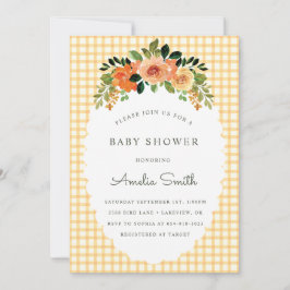 010 Amber Floral Gingham Baby Shower Invitations Einladung