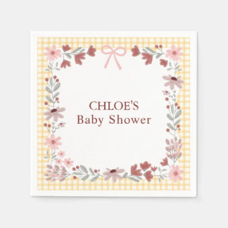 010 Bernstein-Wildblumen-Bogen-Gingham-Baby-Shower Serviette