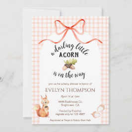 011 Terracotta Squirrel Acorn Gingham Baby Shower Einladung