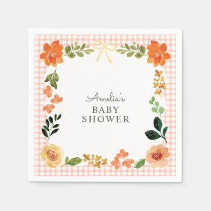 011 Terrakotta Blumen Gingham Babyparty Serviette