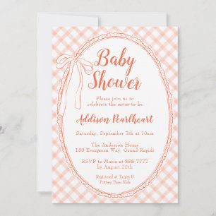 011 Terrakotta-Erbstück-Spitze-Gingham-Baby-Party Einladung