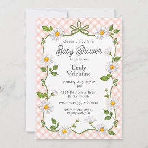 011 Terrakotta-Rot Florale Daisy-Karo-Baby-Party Einladung