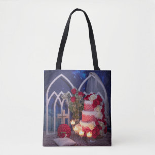 0128-Hochzeitstorte mit Kerzen, Schleier, Bouquet